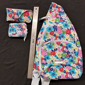 Sling backpack, glasses case, mini wallet